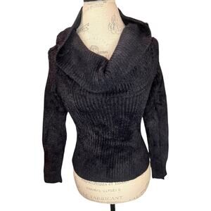 Pink Rose Convertible Off-Shoulder Sweater – Fuzzy Knit – Black – Size Medium